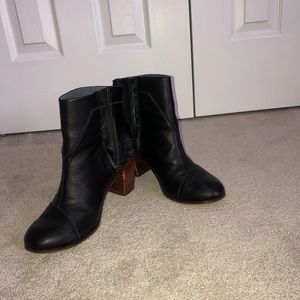 black leather bootie heel